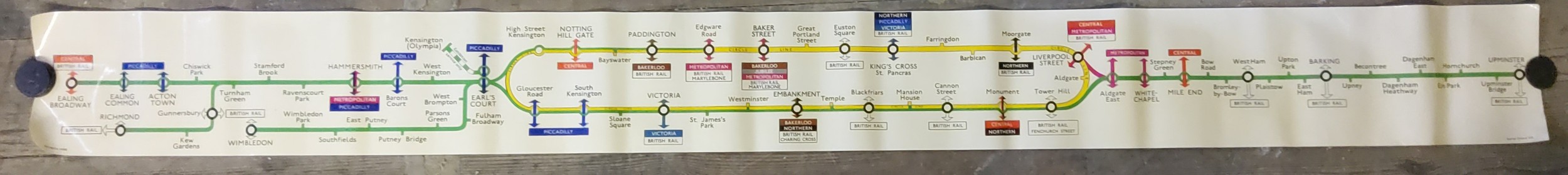 An Original London Underground Carriage Stop Map Showing The Circle And District Line