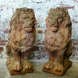 Pair Of Large Country House Entrance Terracotta Lions