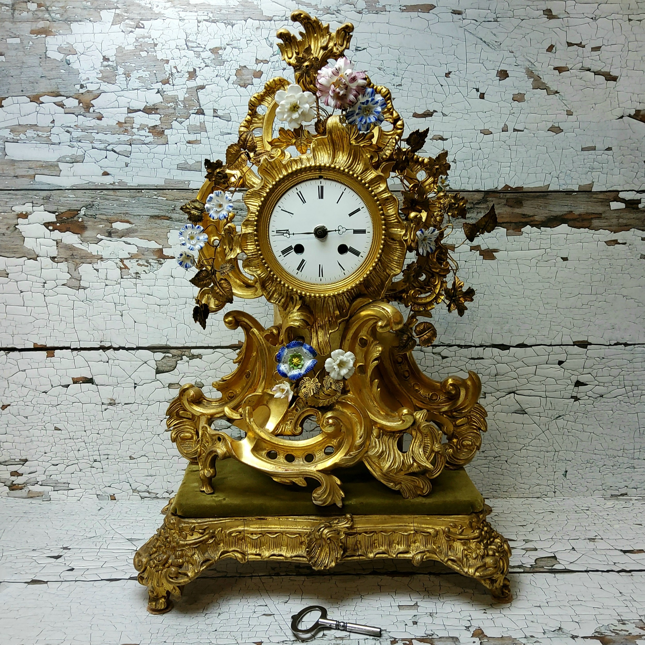 Napoleon III Rocaille Gilt Metal And Porcelain Mantel Clock