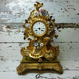 Napoleon III Rocaille Gilt Metal And Porcelain Mantel Clock