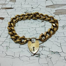 9Ct Gold Diamond Cut Curb Bracelet, Heart Shaped Padlock Clasp