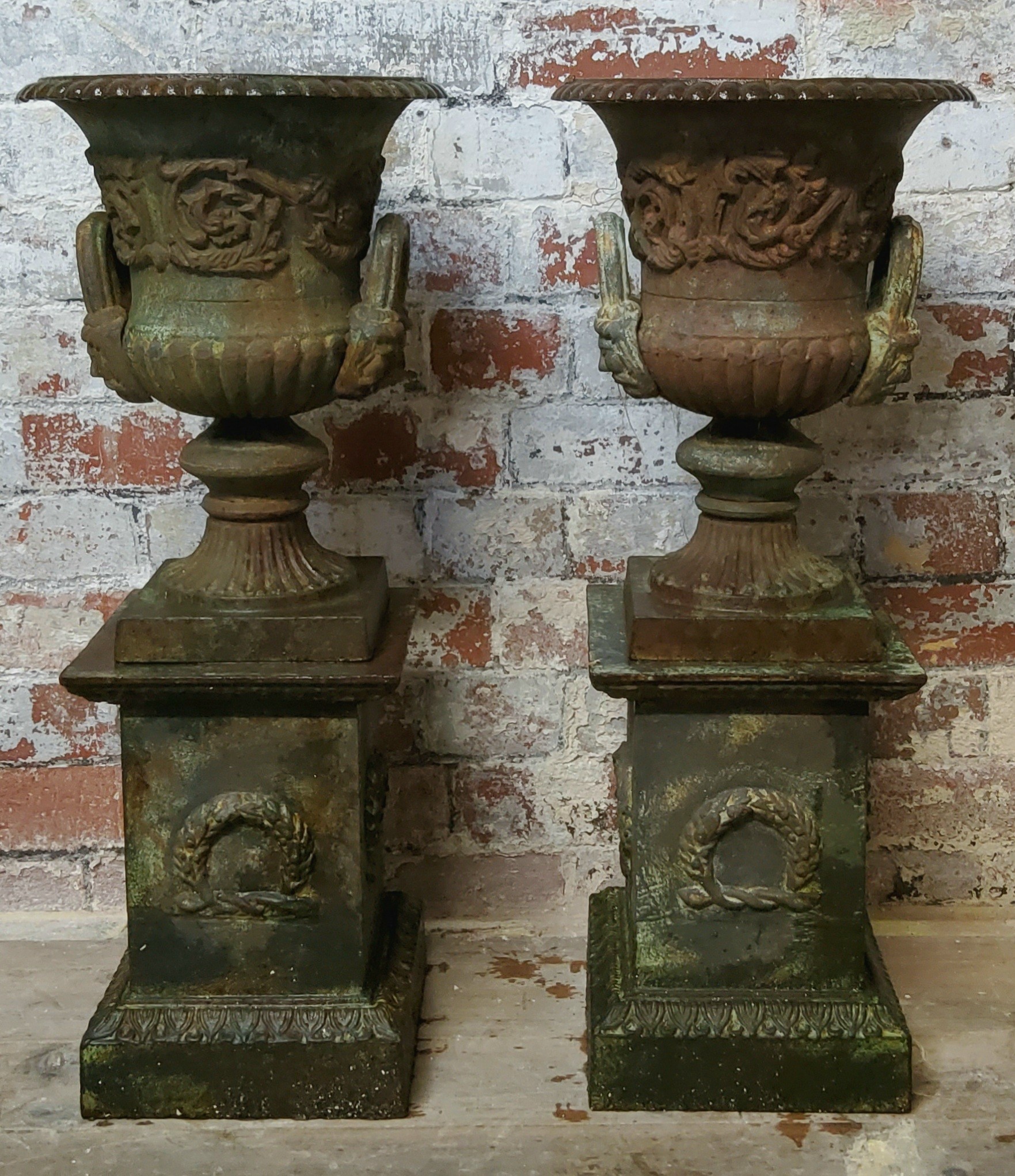 Pair Of Victorian Cast Iron Campana Shaped Urns