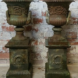 Pair Of Victorian Cast Iron Campana Shaped Urns