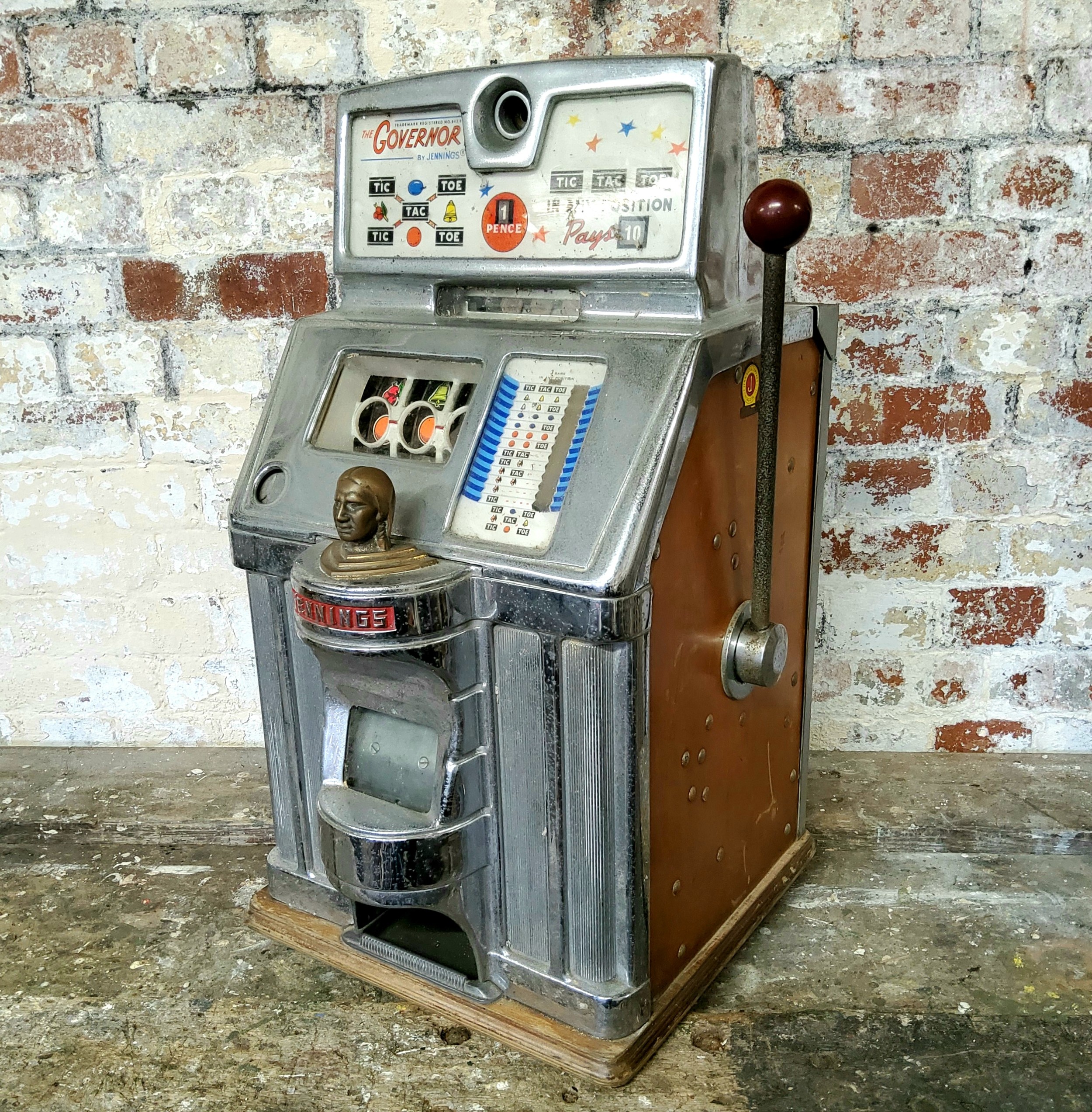 1950S American %22Sixpence In The Slot%22 %22Governor Tic Tac Toe%22 One Armed Bandit